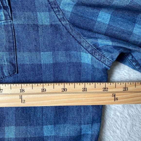 Jane + Delancey Windowpane Plaid Shirt Men M Vintage Washed Blue Button Down NWT - Picture 9 of 11